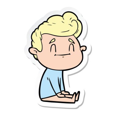 katta oturan bir mutlu çizgi film adamın etiket