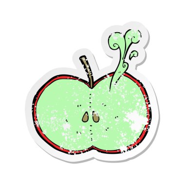 Retro etiket elma dilimli bir karikatür sıkıntılı