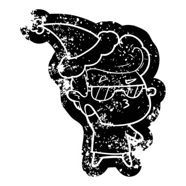 Santa şapka giyen serin bir adam ilginç karikatür üzücü simgesi