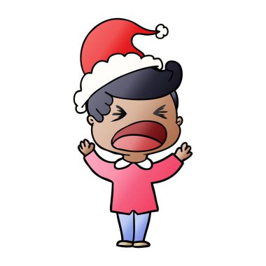 Noel Baba şapkası giyen bir bağıran adamın degrade çizgi film el çekilmiş