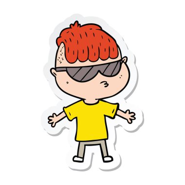 etiket bir çizgi film çocuk güneş gözlüğü takıyor