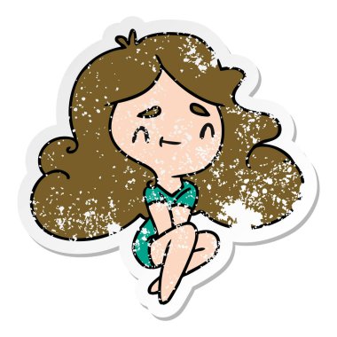 bir şirin kawaii kız sıkıntılı etiket karikatür çizimi