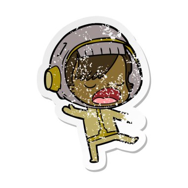 bir çizgi film konuşan astronot kadının sıkıntılı etiket