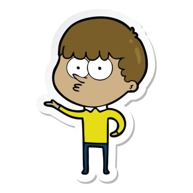 çizgi film meraklı bir çocuk etiket