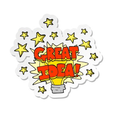 etiket bir çizgi film harika fikir ampul sembol