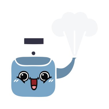 düz renk retro karikatür dumanı tüten bir Kettle