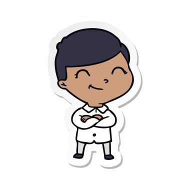 gülümseyen bir çizgi film çocuk etiket