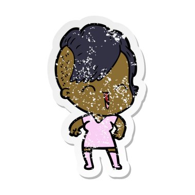 bir karikatür mutlu hippi kız sıkıntılı etiket