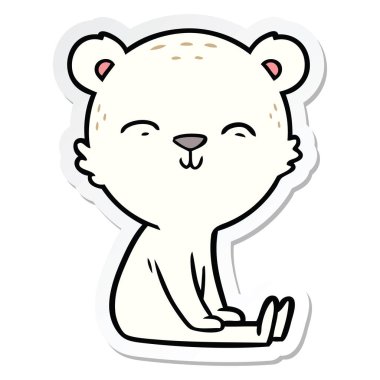 oturan bir mutlu karikatür kutup ayısı etiketi