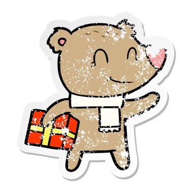 xmas hediye ve eşarp ile samimi bir ayının sıkıntılı etiket