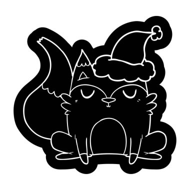 Noel Baba şapkası giyen bir tilkinin ilginç çizgi film simgesi