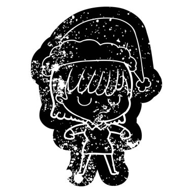 Noel Baba şapkası giyen bir kadın sıkıntılı simgesini çizgi film