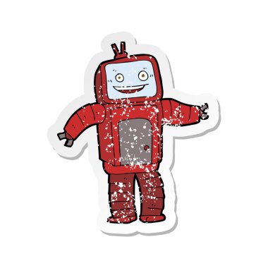 bir karikatür komik robot Retro sıkıntılı etiket