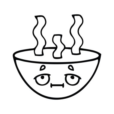 bir kase sıcak çorba çizim karikatür