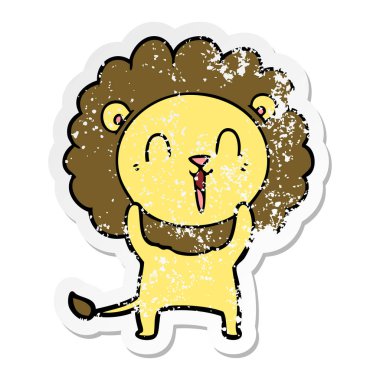 gülünecek bir aslan karikatür sıkıntılı etiket