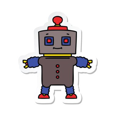 ilginç bir el Etiket cartoon robot çizilmiş