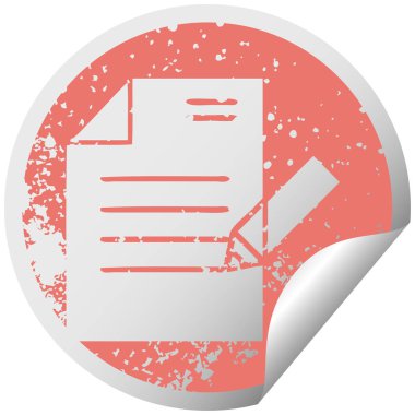 sıkıntılı dairesel peeling etiket sembolü bir belgeye yazma