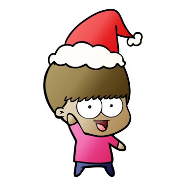 bir çocuğun giyen Noel Baba şapkası sallayarak mutlu degrade çizgi film