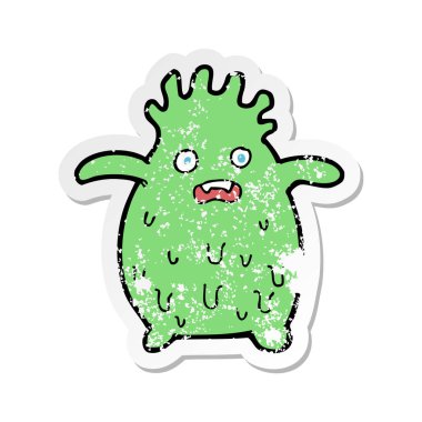 Retro sıkıntılı etiket bir karikatür komik çamur Monster