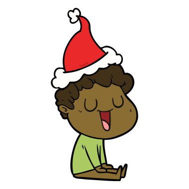 Noel Baba şapkası giyen bir adamın gülen çizgi çizme