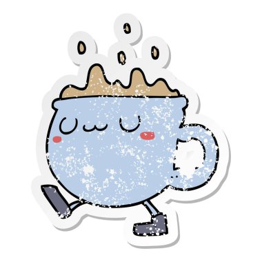 bir çizgi film kahve fincanı yürüme sıkıntılı etiket