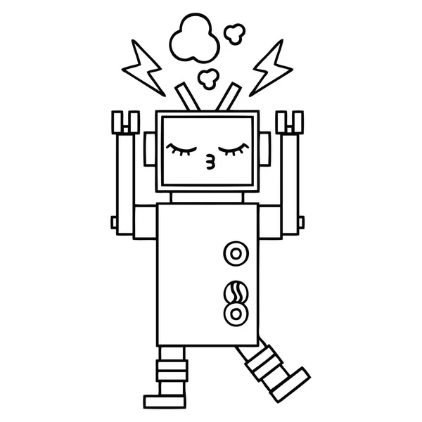 Linea Disegno Cartone Animato Robot Malfunzionante — Vettoriale Stock