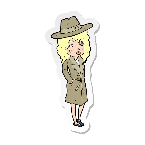Sticker of a cartoon woman wearing sensible hat — Stock Vector