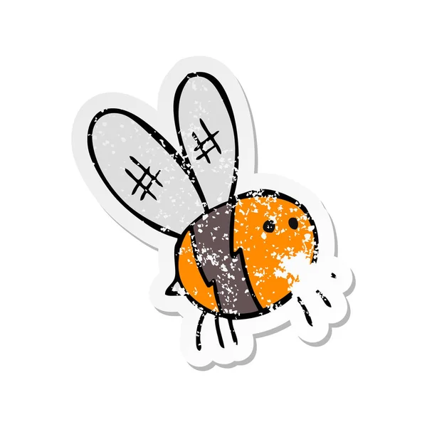 Retro Distressed Sticker Cartoon Bee — Stock Vector