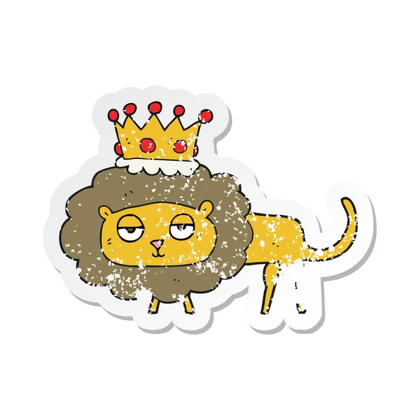 Pegatina Retro Angustiado León Dibujos Animados Con Corona — Vector de stock