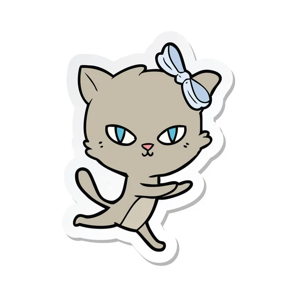 Aufkleber Einer Niedlichen Cartoon Katze Läuft — Stockvektor