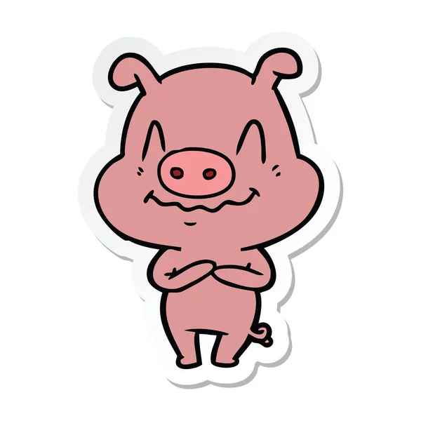 Autocollant Cochon Dessin Animé Nerveux — Image vectorielle