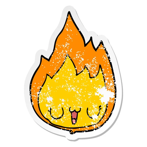 Distressed Sticker Cartoon Flame Face — Stock Vector
