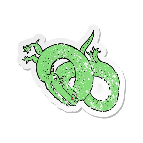 Retro distressed sticker of a cartoon dragon — Stock Vector