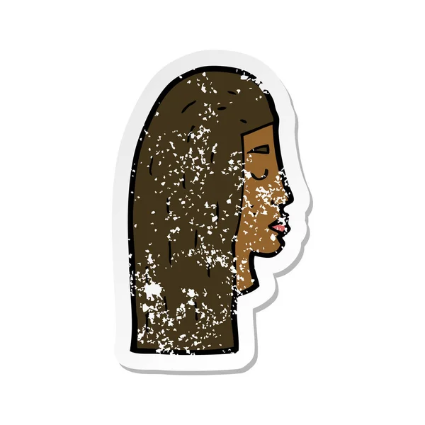 Retro distressed sticker of a cartoon female face profile — Stock Vector