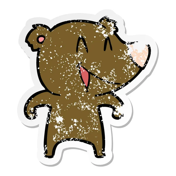 Distressed Sticker Laughing Bear Cartoon — Stock Vector