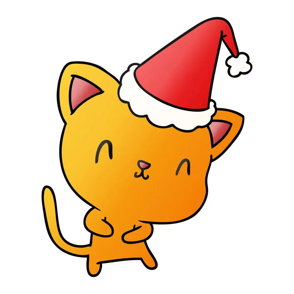 Χέρι Που Χριστουγεννιάτικα Κινούμενα Σχέδια Διαβάθμισης Kawaii Γάτα — Διανυσματικό Αρχείο