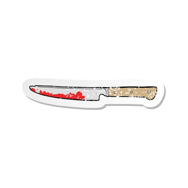 Retro Distressed Sticker Cartoon Bloody Kitchen Knife — Stock Vector