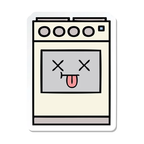 Sticker Cute Cartoon Kitchen Oven — Stock Vector