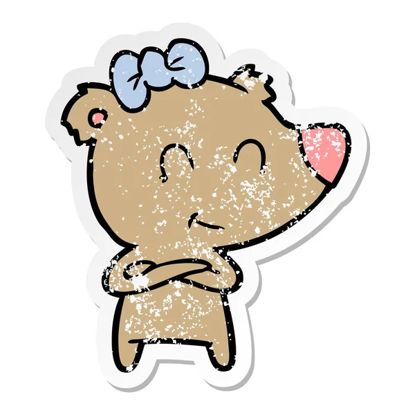 Distressed sticker of a female bear cartoon — Stock Vector