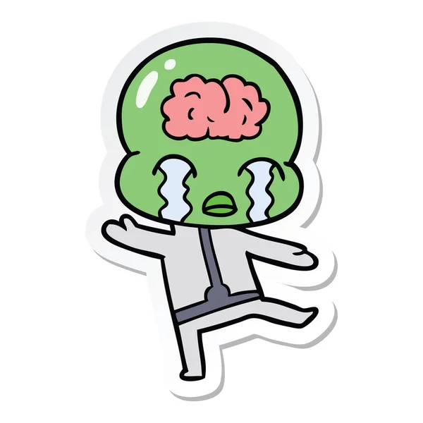 Stiker Kartun Alien Otak Besar Menangis - Stok Vektor