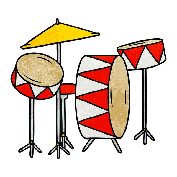 Hand Drawn Textured Cartoon Doodle Drum Kit — Stock Vector