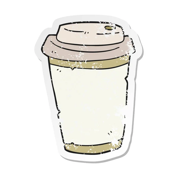 Retro Angustiado Pegatina Dibujo Animado Sacar Café — Vector de stock