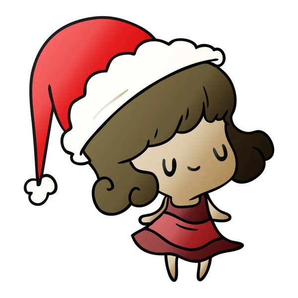 Hand Drawn Christmas Gradient Cartoon Kawaii Girl — Stock Vector