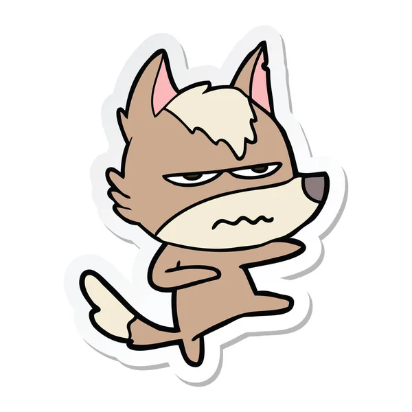 Sticker Van Een Cartoon Geërgerd Wolf — Stockvector