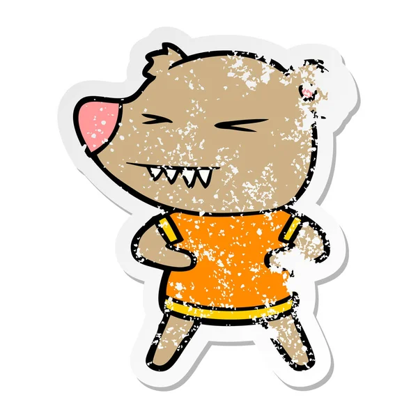 Distressed Sticker Angry Bear Cartoon Shirt — Stock Vector