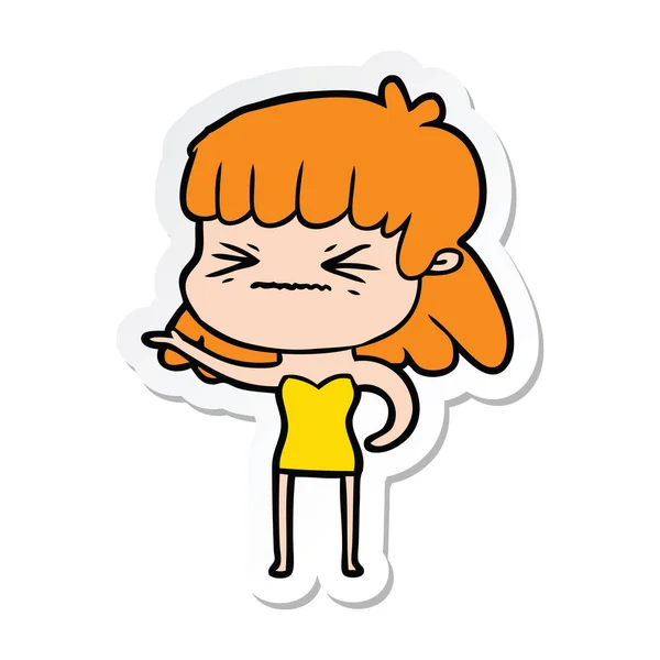 Sticker Cartoon Angry Girl — Stock Vector