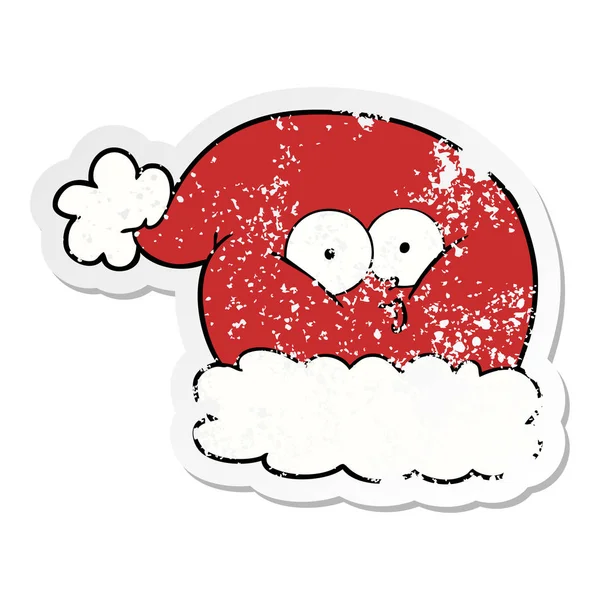 Calcomanía Angustiada Sombrero Navidad Dibujos Animados Santa — Vector de stock