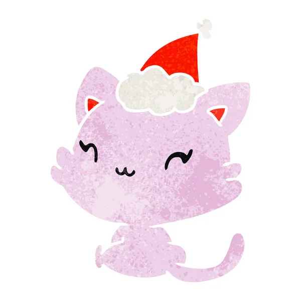 손으로 크리스마스 귀여운 고양이의 레트로 — 스톡 벡터