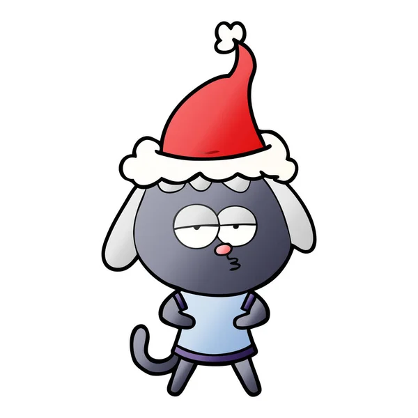 Gradiente de dibujos animados de un perro aburrido con sombrero de santa — Vector de stock