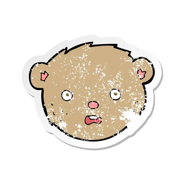 Retro Distressed Sticker Cartoon Teddy Bear Face — Stock Vector